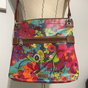 Sakroots Artist Circle Flower Power Flat Crossbody Bag Colorful Coated Canvas